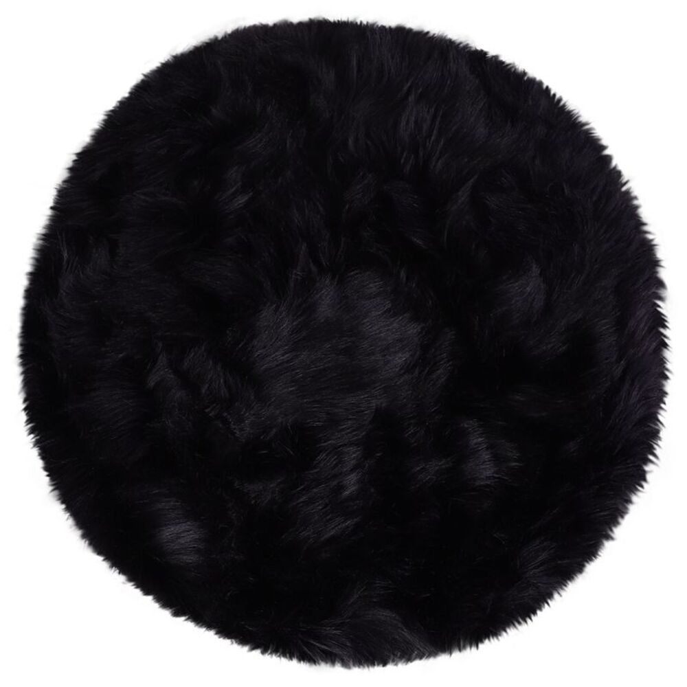 Faux Fur Round Rug Fluffy Area Rugs for Bedroom 2 x 2 Feet Black